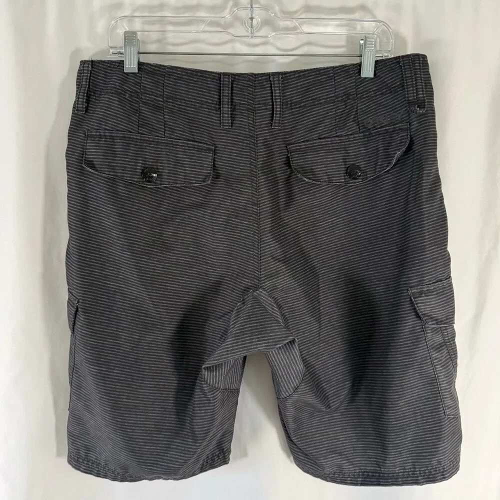 Oakley Hybrid Swim Shorts Men's 34 Black Grey Striped Cargo Pocket Snap Button
